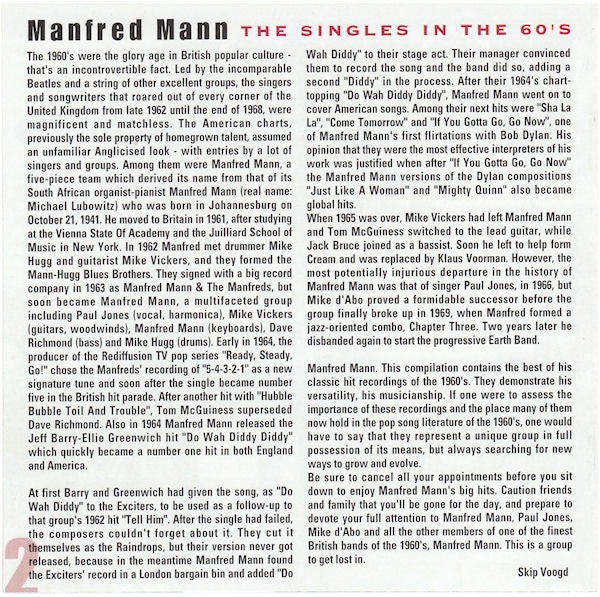 Manfred Mann : Singles In The Sixties (CD, Comp, Mono)
