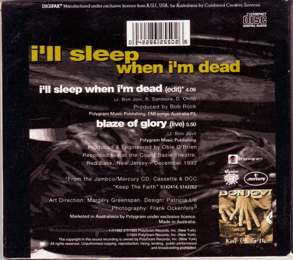 Bon Jovi : I'll Sleep When I'm Dead (CD, Single, Aus)