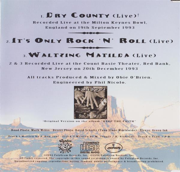 Bon Jovi : Dry County (Live) (CD, Single, Gol)