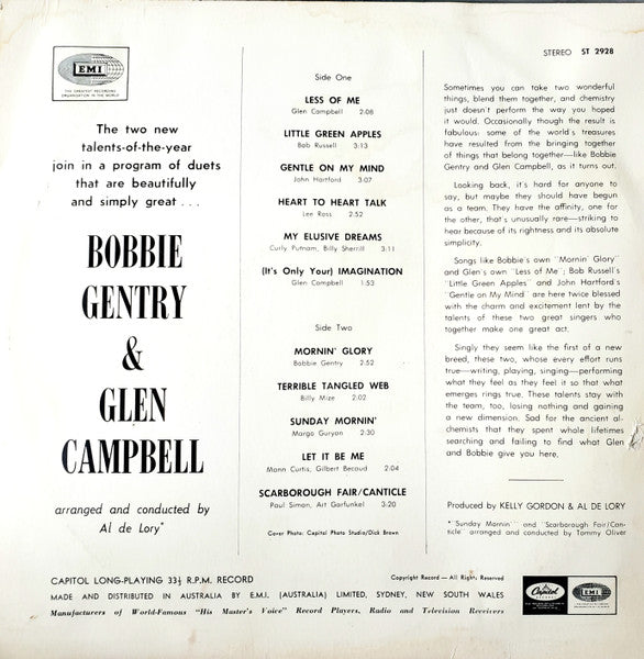 Bobbie Gentry And Glen Campbell : Bobbie Gentry & Glen Campbell (LP, Album, RP, Gre)