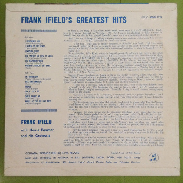 Frank Ifield With Norrie Paramor And His Orchestra : Frank Ifield's Greatest Hits (LP, Comp, Mono, Fli)