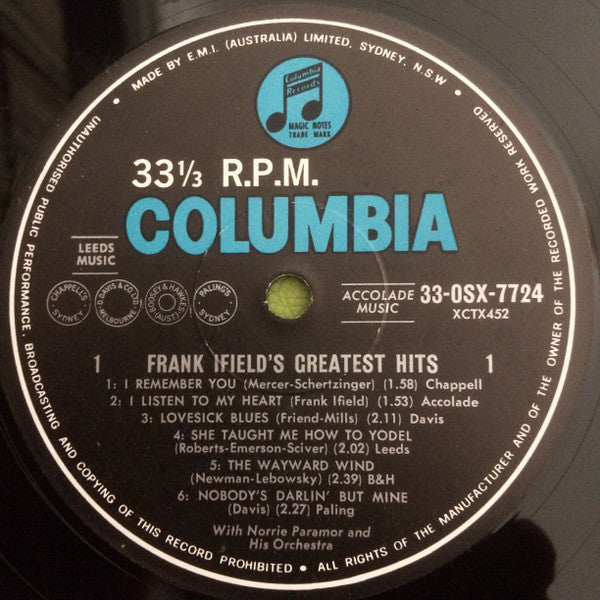 Frank Ifield With Norrie Paramor And His Orchestra : Frank Ifield's Greatest Hits (LP, Comp, Mono, Fli)