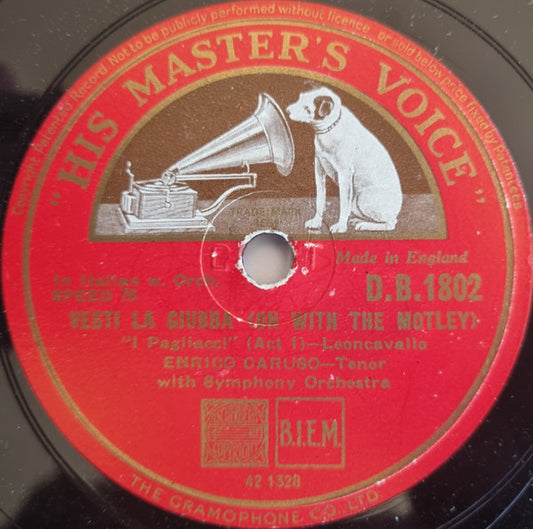 Enrico Caruso : Vesti La Giubba / M'Appari (Shellac, 12", RP, DT)