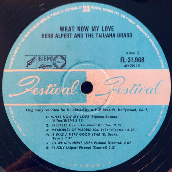 Herb Alpert & The Tijuana Brass : What Now My Love (LP, Album, Mono)