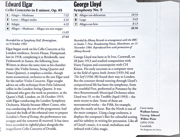 Sir Edward Elgar, George Lloyd : Edward Elgar Cello Concerto, George Lloyd Symphony No. 9 (CD)