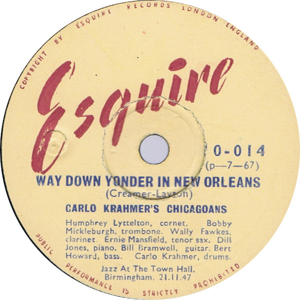 Carlo Krahmer's Chicagoans : I'm Coming Virginia / 'Way Down Yonder In New Orleans (Shellac, 10")