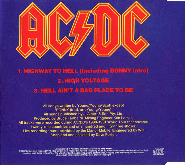 AC/DC : Highway To Hell (Live) (CD, Single)