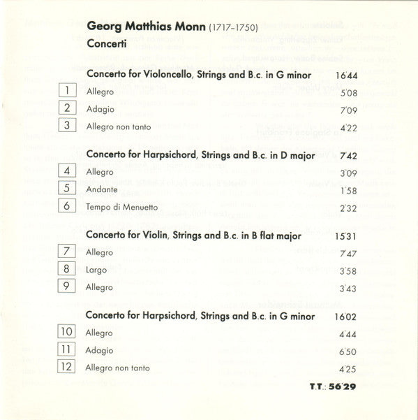 Georg Matthias Monn* - Zipperling* ∙ Bauer* ∙ Utiger* ∙ La Stagione Frankfurt* ∙ Schneider* : Concerti (CD, Album)