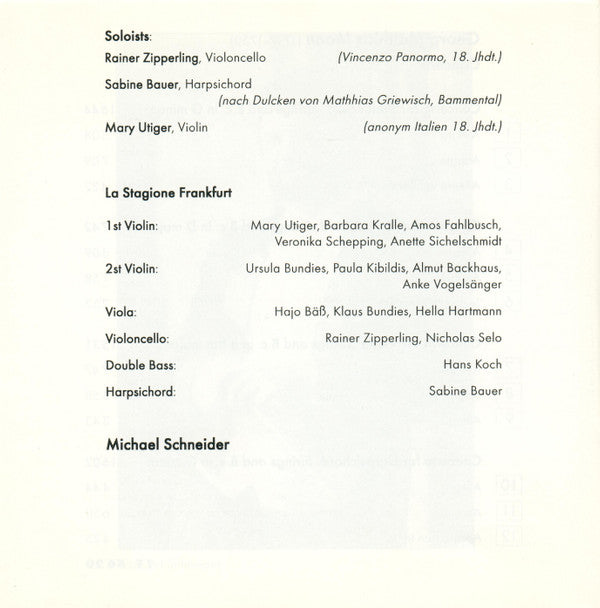 Georg Matthias Monn* - Zipperling* ∙ Bauer* ∙ Utiger* ∙ La Stagione Frankfurt* ∙ Schneider* : Concerti (CD, Album)