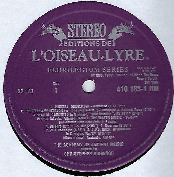 Christopher Hogwood, The Academy Of Ancient Music : Handel, Purcell, Vivaldi, Mozart, C.P.E. Bach (LP)