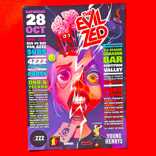 EVIL ZED / 4ZZZ Halloween Party DIY A3 Poster – PUNKFEST 2024 Brisbane