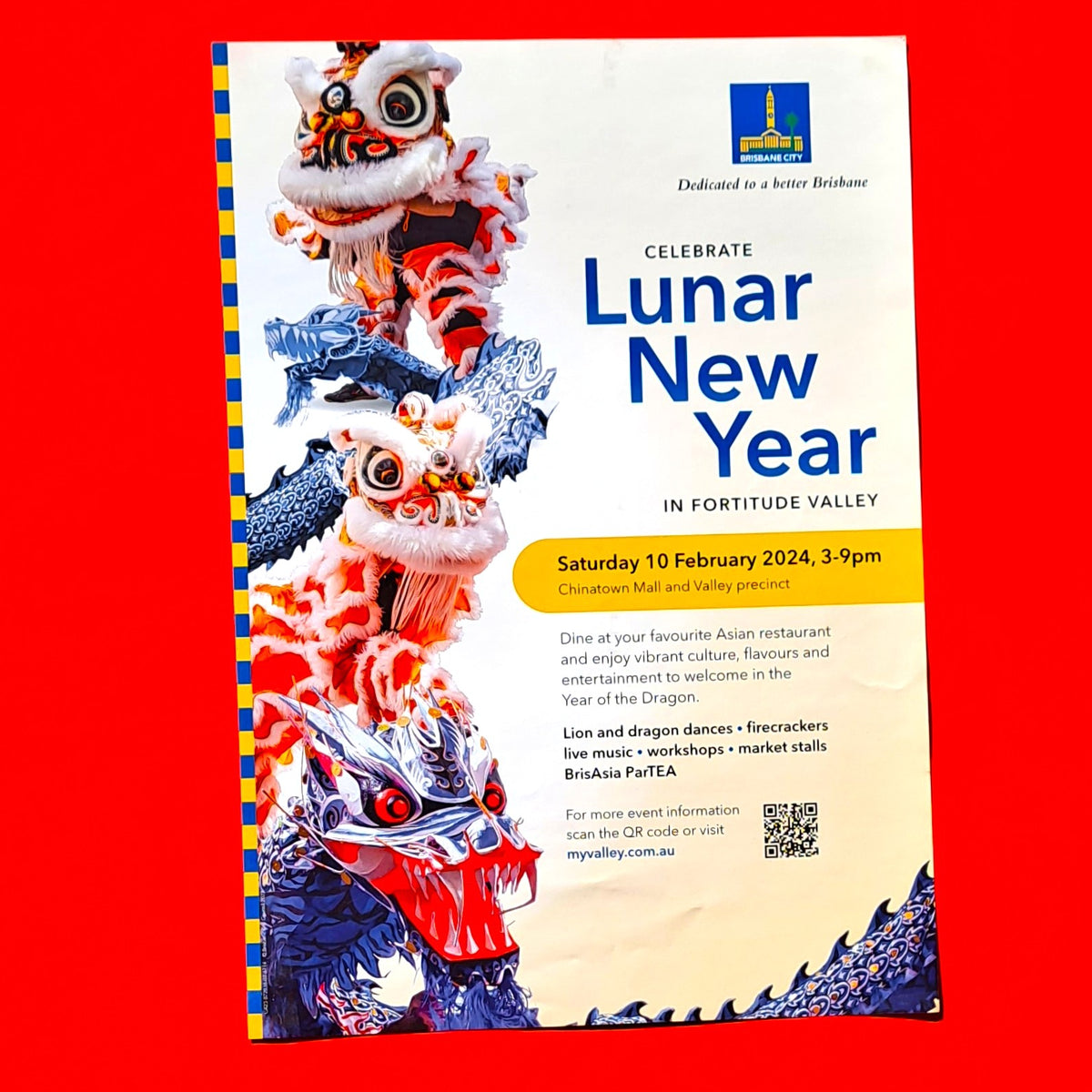 Lunar New Year Fortitude Valley Brisbane A3 Poster – Year of the Dragon 2024