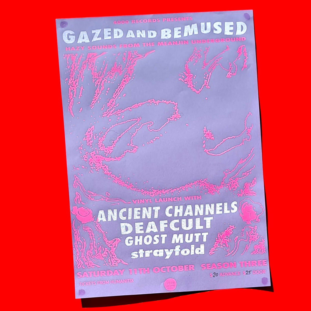 Gazed and Bemused – Vinyl Launch A3 Poster (4000 Records, 11 October 2025) Brisbane Shoegaze