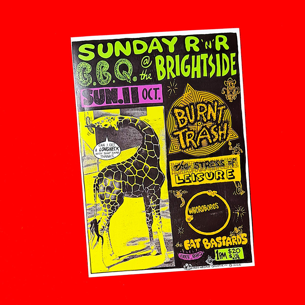 Burnt Trash, The Stress of Leisure, Whoroboros & The Fat Bastards – Brightside Brisbane Punk Gig Flyer 2026