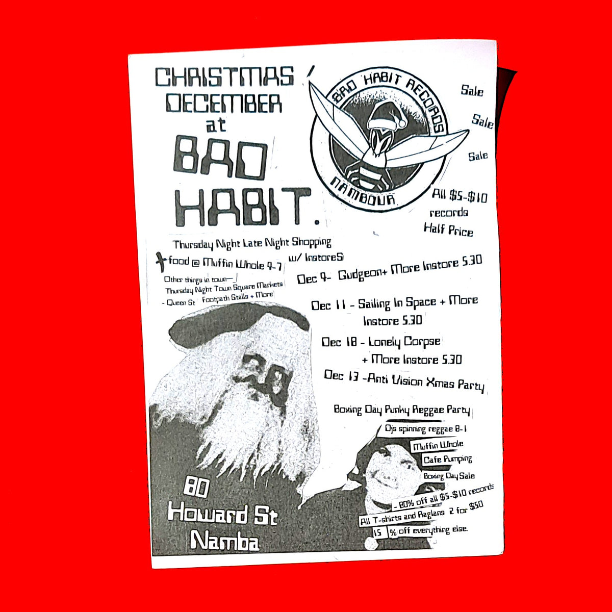 Bad Habit Records – Punk Christmas / December at Bad Habit (Nambour Christmas Sale & Punk Music Handbill)