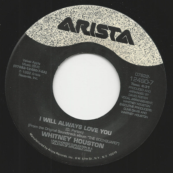 Whitney Houston : I Will Always Love You (7", Single)