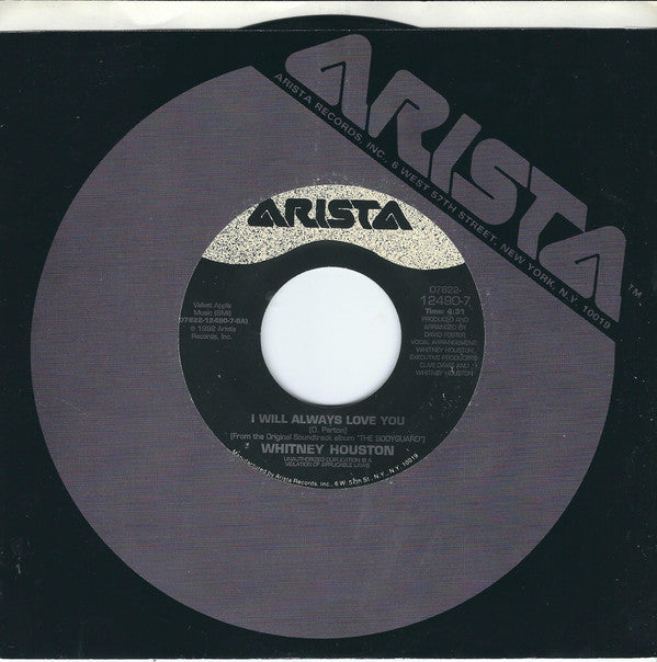 Whitney Houston : I Will Always Love You (7", Single)