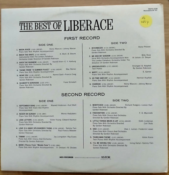 Liberace : The Best Of Liberace (2xLP, Comp, Mono, Gat)