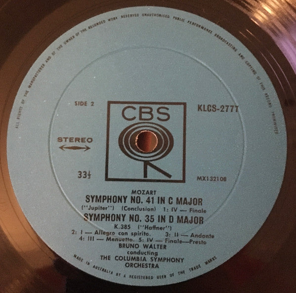 Wolfgang Amadeus Mozart / Bruno Walter, Columbia Symphony Orchestra : Symphony No.41,"Jupiter" / Symphony No.35,"Haffner" (LP)