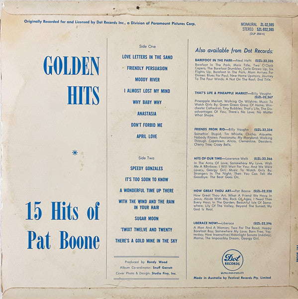 Pat Boone : Golden Hits - 15 Hits Of Pat Boone (LP, Comp, Mono)