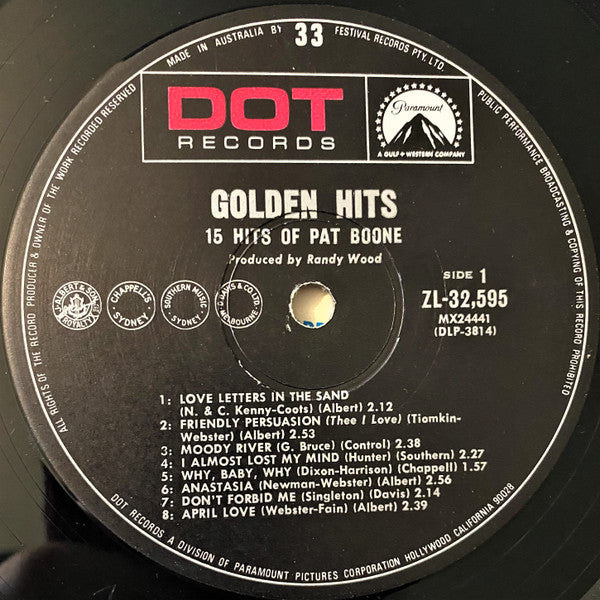 Pat Boone : Golden Hits - 15 Hits Of Pat Boone (LP, Comp, Mono)