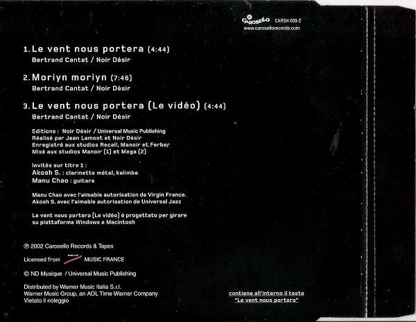 Noir Désir : Le Vent Nous Portera (CD, Single, Enh)