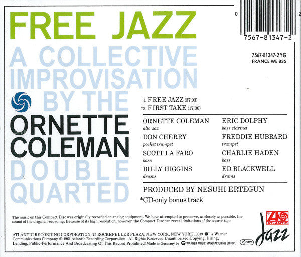 The Ornette Coleman Double Quartet : Free Jazz (CD, Album, RE)