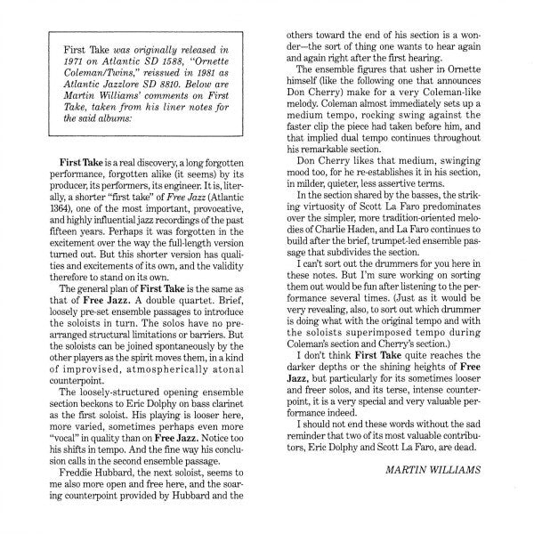 The Ornette Coleman Double Quartet : Free Jazz (CD, Album, RE)