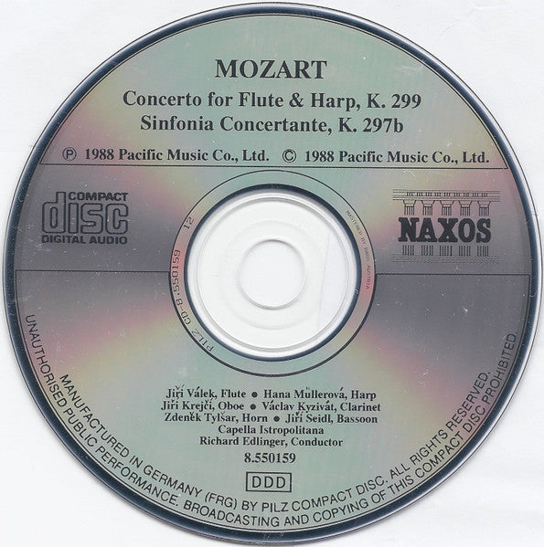 Mozart* - Capella Istropolitana, Richard Edlinger : Concerto For Flute & Harp, K. 299 / Sinfonia Concertante K. 297b (CD)