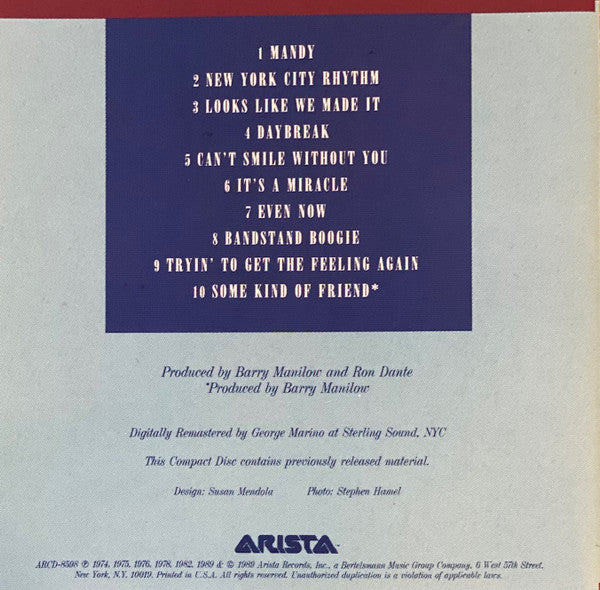 Barry Manilow : Greatest Hits Volume I (CD, Comp, RM, RP, Son)