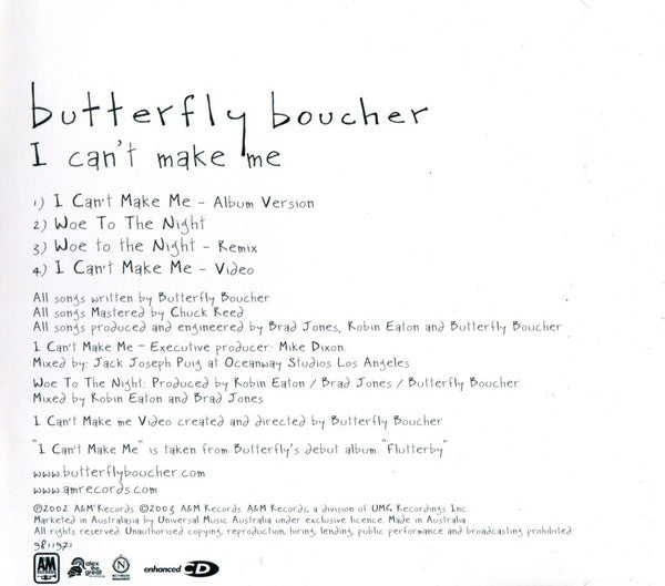 Butterfly Boucher : I Can't Make Me (CD, Single, Enh)