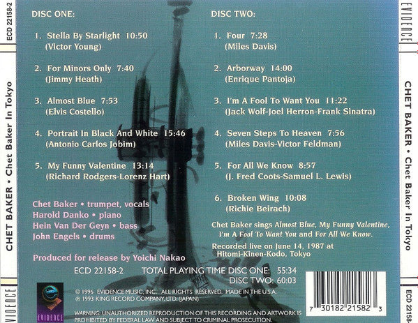 Chet Baker With Harold Danko, Hein Van de Geyn, John Engels : Chet Baker In Tokyo (2xCD, Comp)