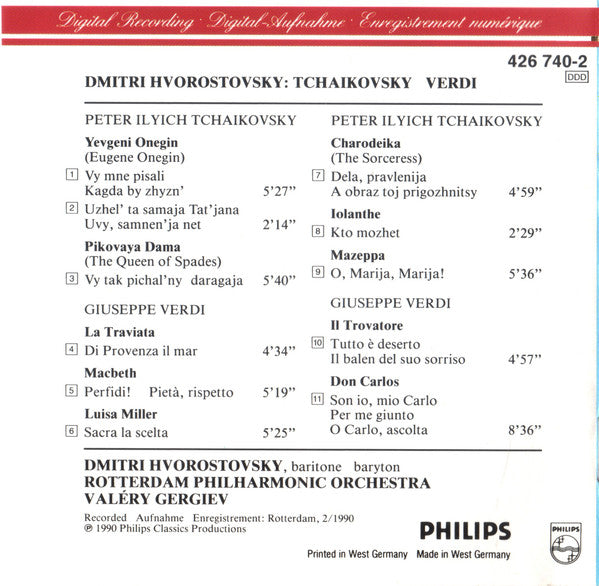Dmitri Hvorostovsky, Rotterdam Philharmonic Orchestra*, Valéry Gergiev* : Tchaikovsky & Verdi Arias (CD, Album)