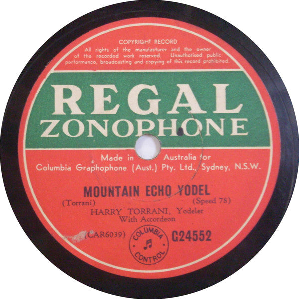 Harry Torrani : The Shepherd's Yodel / Mountain Echo Yodel (Shellac, 10")