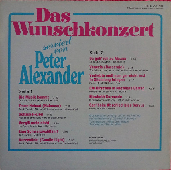 Peter Alexander : Das Wunschkonzert Serviert Von Peter Alexander (LP, Album)