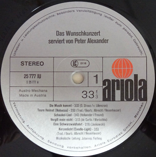 Peter Alexander : Das Wunschkonzert Serviert Von Peter Alexander (LP, Album)