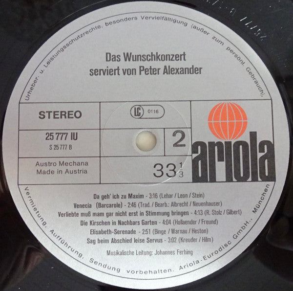 Peter Alexander : Das Wunschkonzert Serviert Von Peter Alexander (LP, Album)