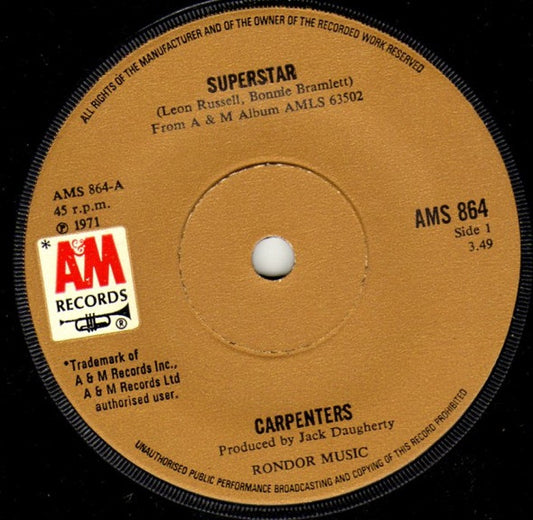 Carpenters : Superstar (7", Single, Sol)