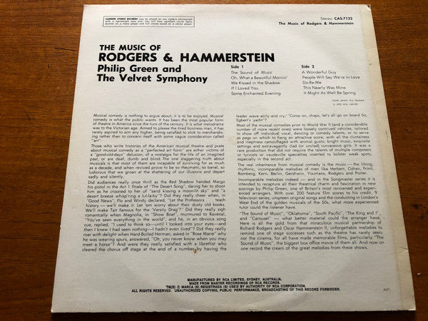 Philip Green, The Velvet Symphony : The Music Of Rodgers & Hammerstein (LP)