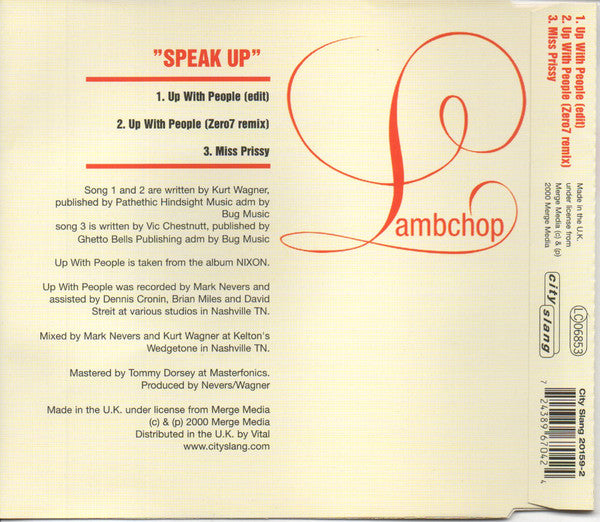 Lambchop : The "Speak Up" Musical - Up With People! (CD, Single)