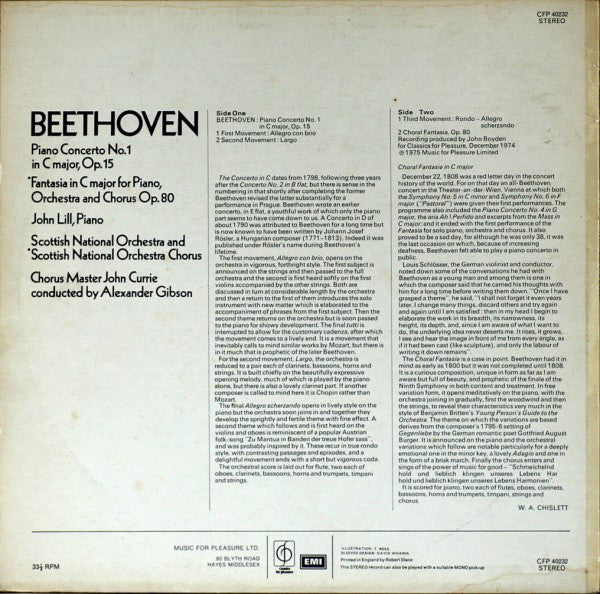 Ludwig van Beethoven, John Lill : Piano Concerto No.1, Choral Fantasia (LP)
