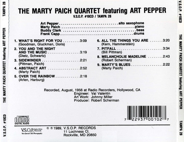 The Marty Paich Quartet Featuring Art Pepper : Marty Paich Quartet (CD, Album, Mono, RP)