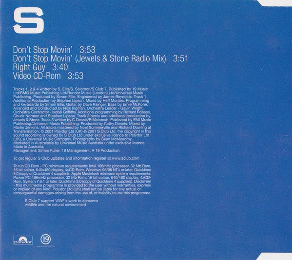 S Club 7 : Don't Stop Movin' (CD, Single, Enh)