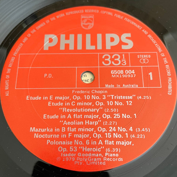 Frédéric Chopin, Isador Goodman : Isador Goodman Plays Chopin (LP, Album, Red)