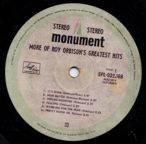 Roy Orbison : More Of Roy Orbison's Greatest Hits (LP, Comp)