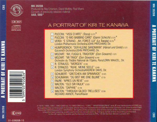 Kiri Te Kanawa : A Portrait Of Kiri Te Kanawa (CD, Comp, RE)