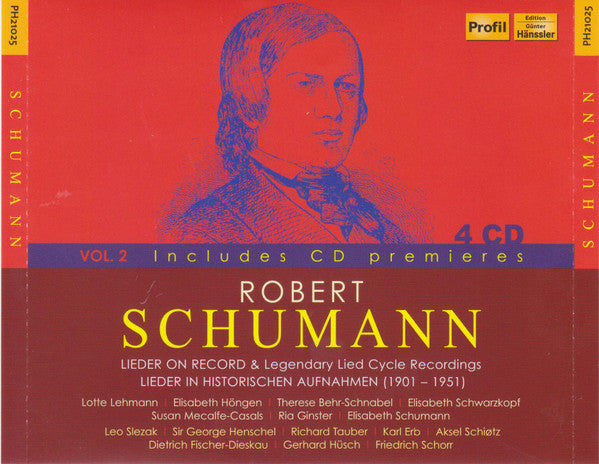 Schumann* - Lotte Lehmann | Elisabeth Höngen | Therese Behr-Schnabel | Elisabeth Schwarzkopf | Susan Metcalfe-Casals | Ria Ginster | Elisabeth Schumann | Leo Slezak | George Henschel | Richard Tauber | Karl Erb | Aksel Schiøtz | Dietrich Fischer-Dieskau | Gerhard Hüsch | Friedrich Schorr : Lieder On Record & Legendary Lied Cycle Recordings Vol. 2 (Lieder In Historischen Aufnahmen (1901-1951) (4xCD, Comp, RM)