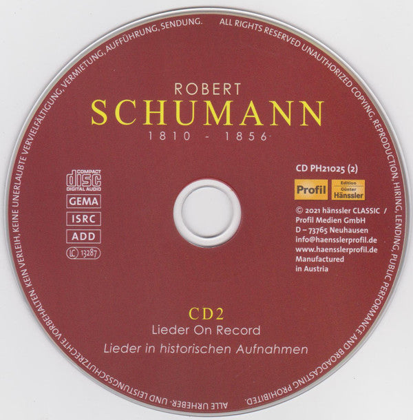 Schumann* - Lotte Lehmann | Elisabeth Höngen | Therese Behr-Schnabel | Elisabeth Schwarzkopf | Susan Metcalfe-Casals | Ria Ginster | Elisabeth Schumann | Leo Slezak | George Henschel | Richard Tauber | Karl Erb | Aksel Schiøtz | Dietrich Fischer-Dieskau | Gerhard Hüsch | Friedrich Schorr : Lieder On Record & Legendary Lied Cycle Recordings Vol. 2 (Lieder In Historischen Aufnahmen (1901-1951) (4xCD, Comp, RM)