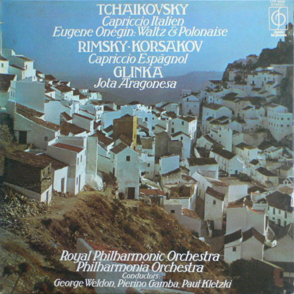 Pyotr Ilyich Tchaikovsky / Nikolai Rimsky-Korsakov / Mikhail Ivanovich Glinka - Royal Philharmonic Orchestra / Philharmonia Orchestra Conductors George Weldon / Pierino Gamba / Paul Kletzki : Capriccio Italien / Eugene Onegin: Waltz & Polonaise / Capriccio Espágnol / Jolta Aragonesa (LP, Comp)