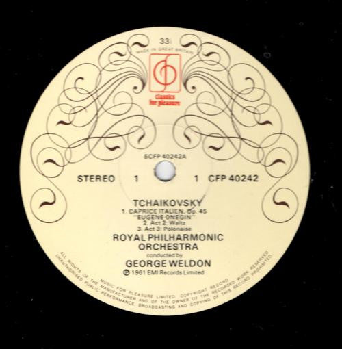 Pyotr Ilyich Tchaikovsky / Nikolai Rimsky-Korsakov / Mikhail Ivanovich Glinka - Royal Philharmonic Orchestra / Philharmonia Orchestra Conductors George Weldon / Pierino Gamba / Paul Kletzki : Capriccio Italien / Eugene Onegin: Waltz & Polonaise / Capriccio Espágnol / Jolta Aragonesa (LP, Comp)